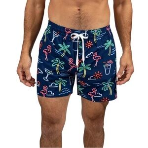 Chubbies 5” Flamingo Palm Tree Trunks Mens Medium Navy Tropical Beach Shorts